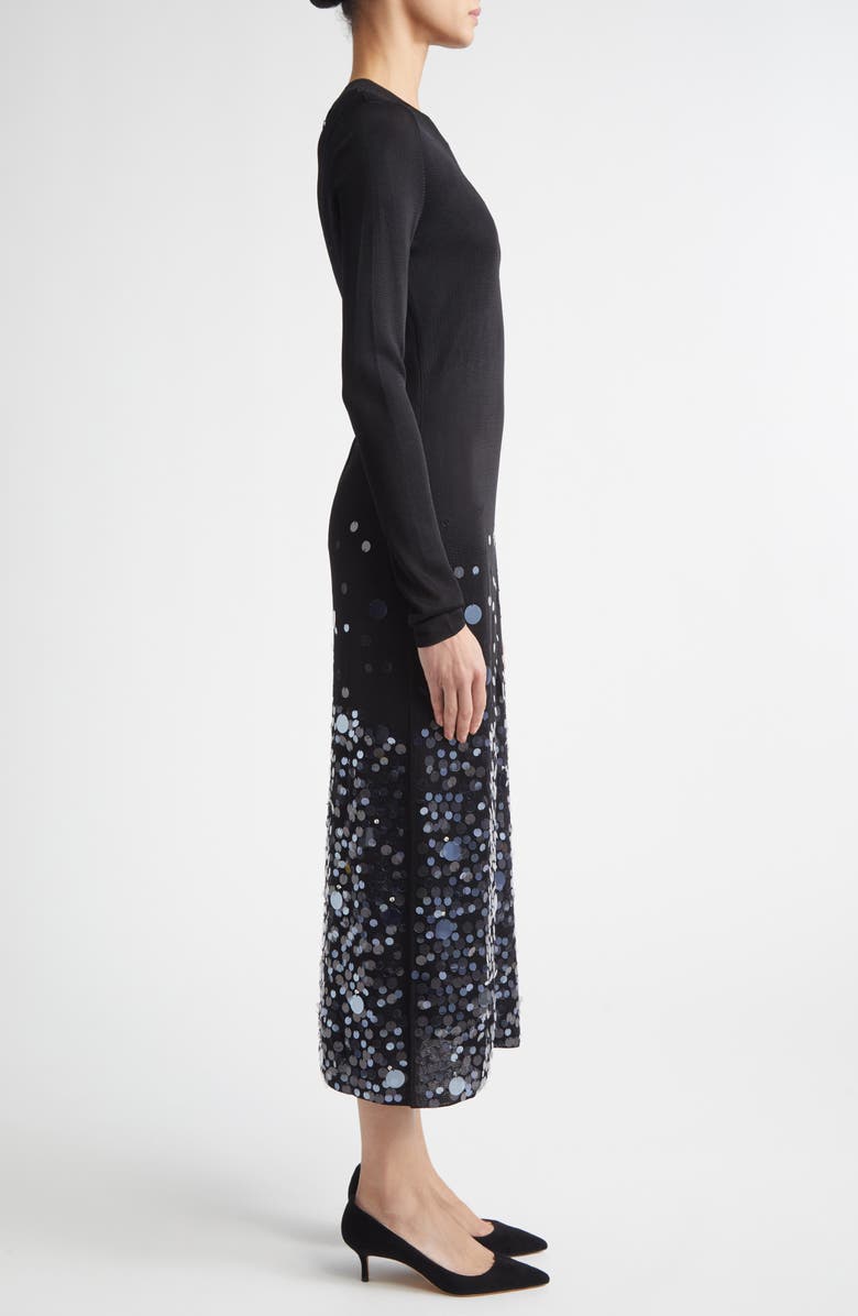 Carolina Herrera Paillette Embroidered Long Sleeve Cocktail Dress, Alternate, color, Black