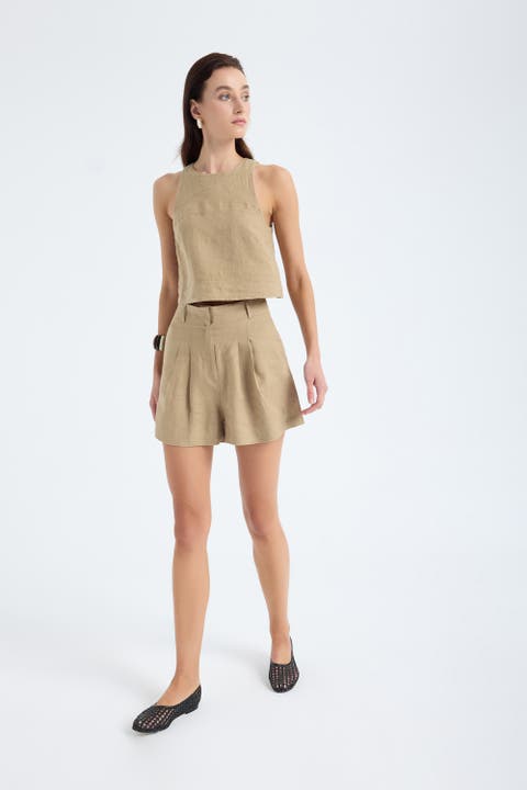 Reve 100% Linen Relaxed Fit High-Waist Shorts