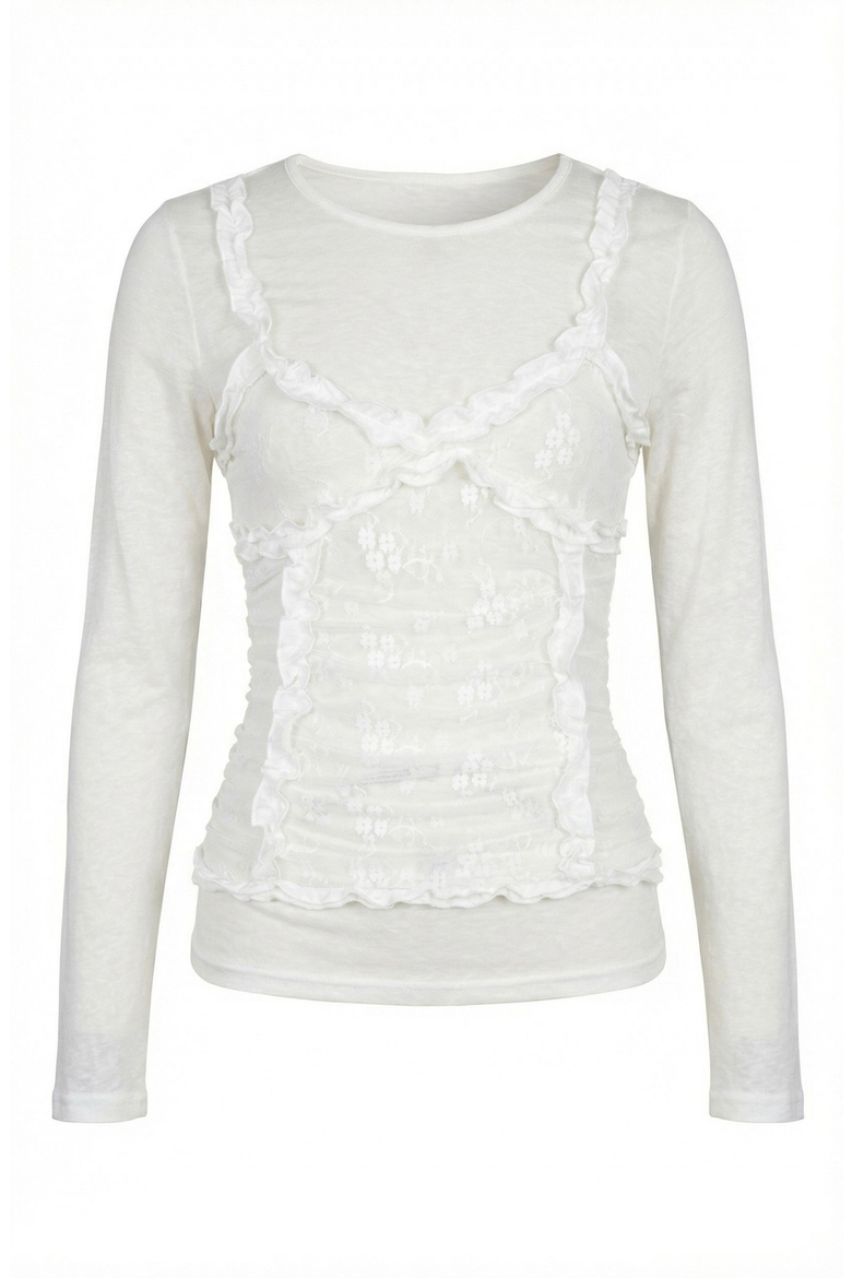 Long Sleeve Layered Lace Top, Alternate, color, Ivory