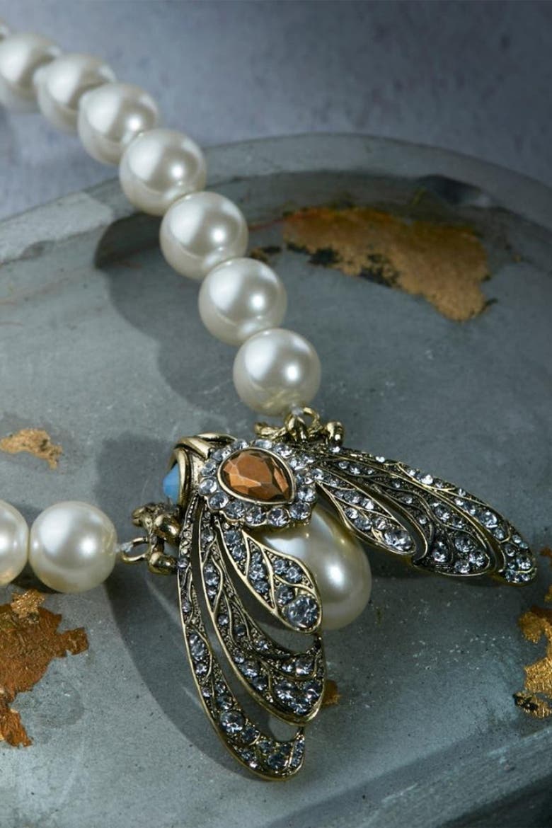 Moth Statement Necklace, Alternate, color, Cream Pearl