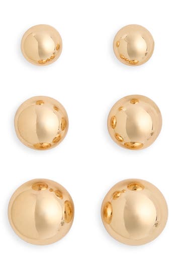 Nordstrom Rack Set Of 3 Graduated Orb Stud Earrings In Gold
