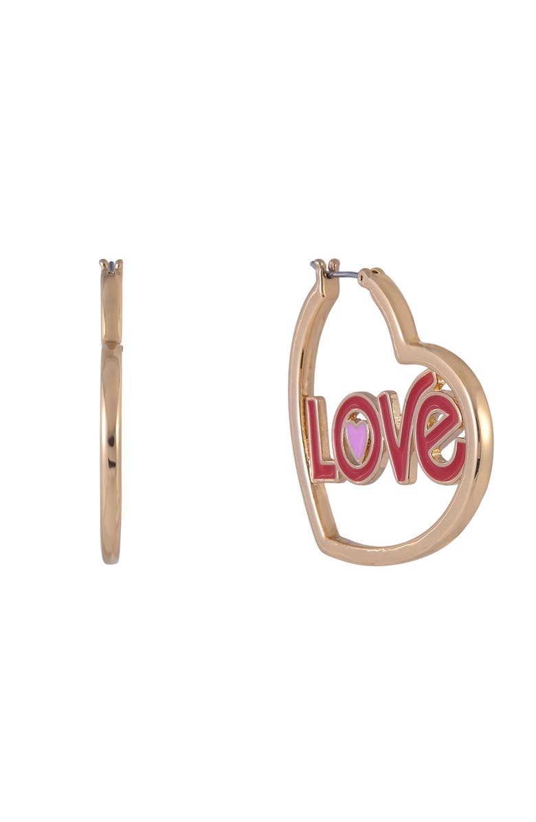 Hallmark Gold Tone Heart Shaped Hoop Earrings, Main, color, Red