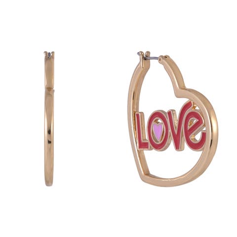Gold Tone Heart Shaped Hoop Earrings