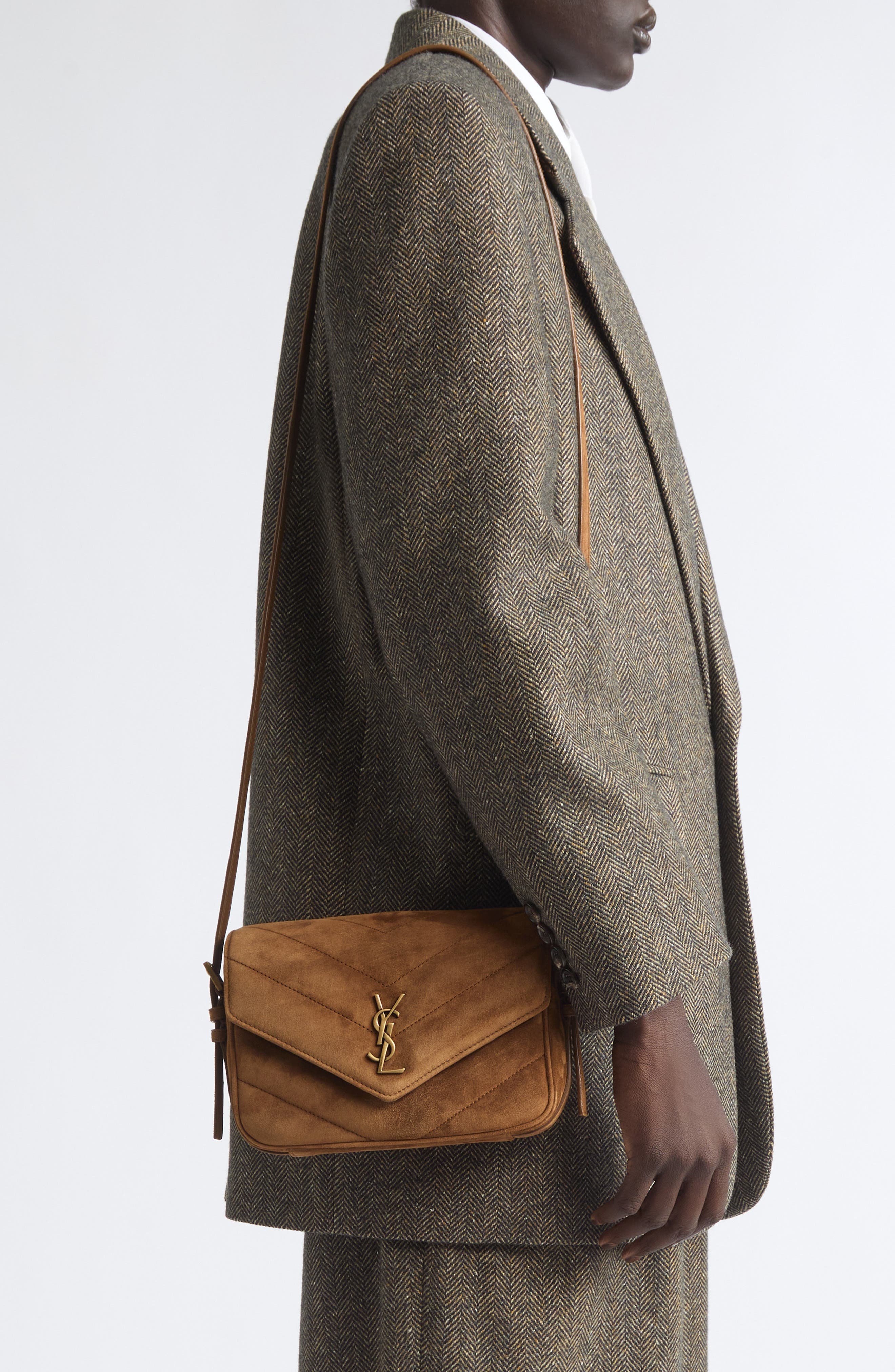 Toy Loulou Matelassé Suede Crossbody Bag, Alternate, color, CARAMEL COGNAC
