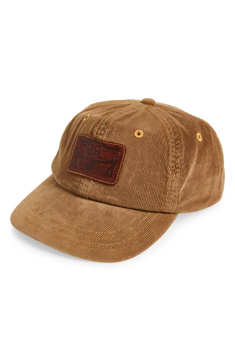 Double RL Logo Patch Cotton Corduroy Baseball Cap, Main, color, Tan