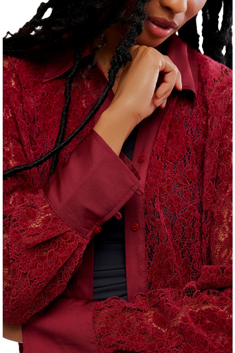Faith Lace Button-Up Shirt, Alternate, color, CABERNET