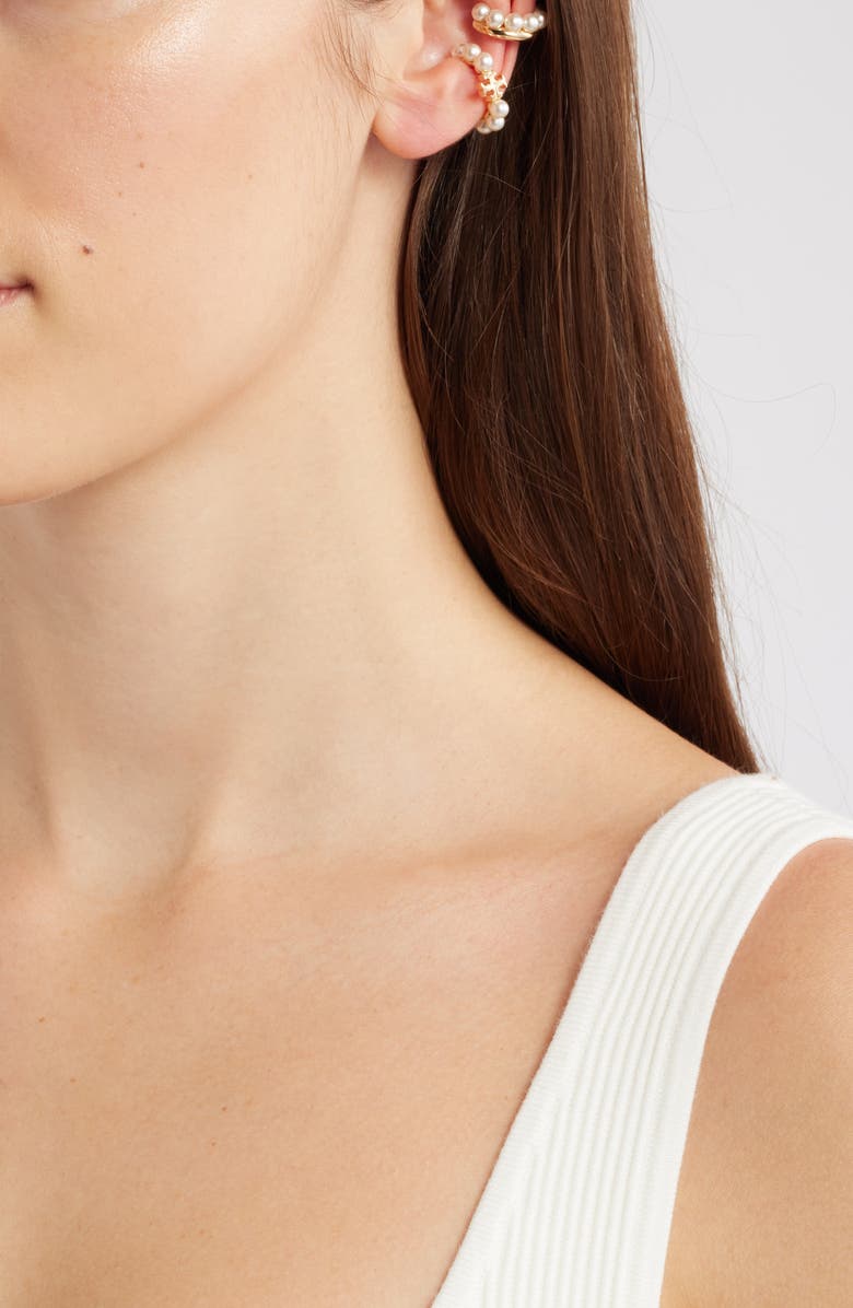 Tory Burch Kira Faux Pearl Mismatched Ear Cuffs, Alternate, color,