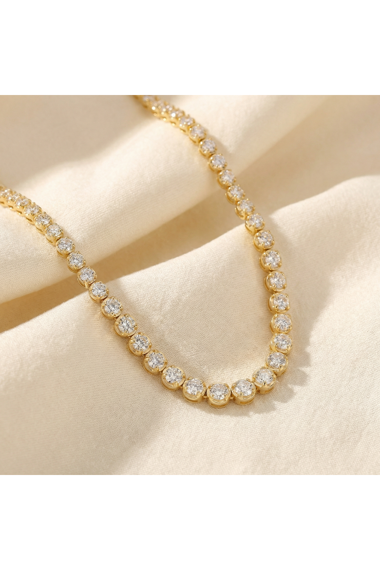11 1/2Ct Graduated Diamond Tennis Necklace 14k Gold Lab Grown, Alternate, color, 14k Yellow Gold