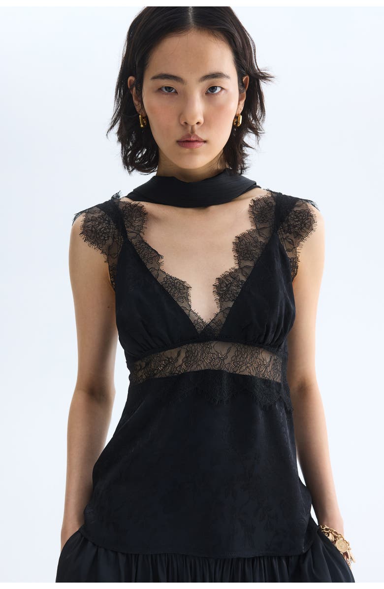 H&M Lace-detail Top, Alternate, color, Black