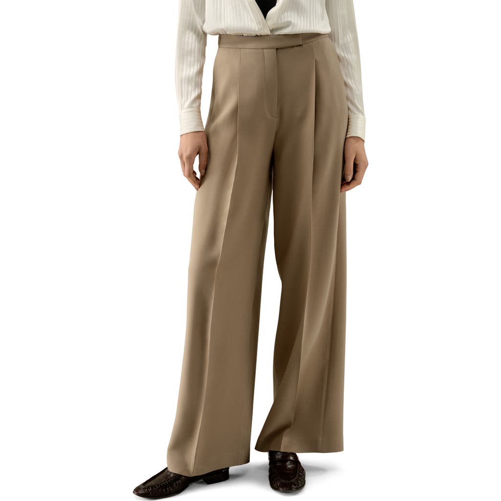 Lilysilk Silk-wool Pleated Wide-leg Trousers In Brown