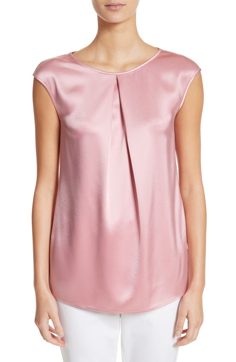 St. John Collection Pleated Liquid Satin Top, Main, color, 
