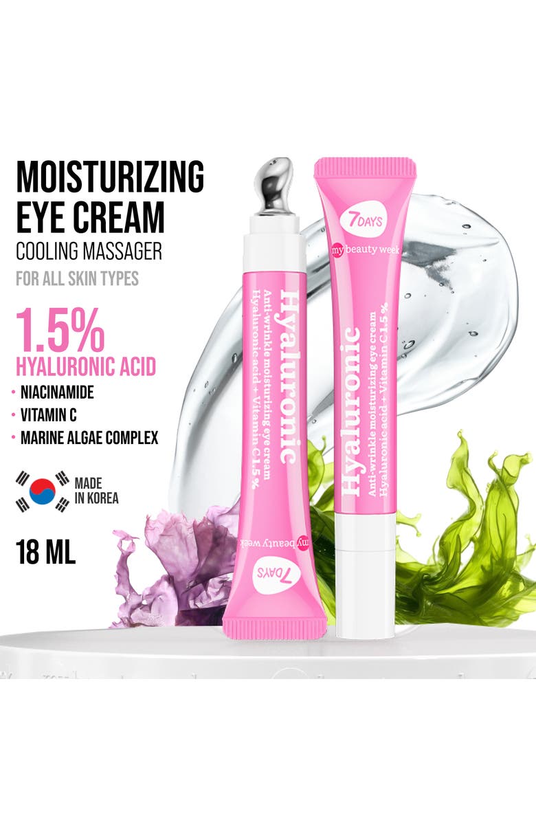 7DAYS Eye Cream with Hyaluronic acid for Hydrated, Brighter Looking Skin with Cooling Metal Applicator, Alternate, color, Clear