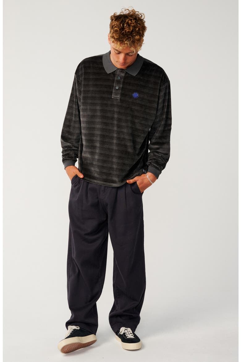 Disorder Stripe Long Sleeve Velour Polo, Alternate, color, WASHED BLACK