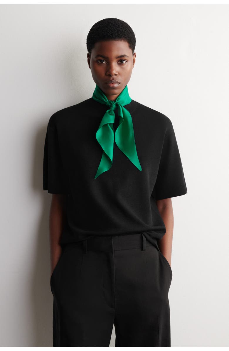 COS Scarf-Detail Merino Wool T-Shirt, Main, color, Black / Green