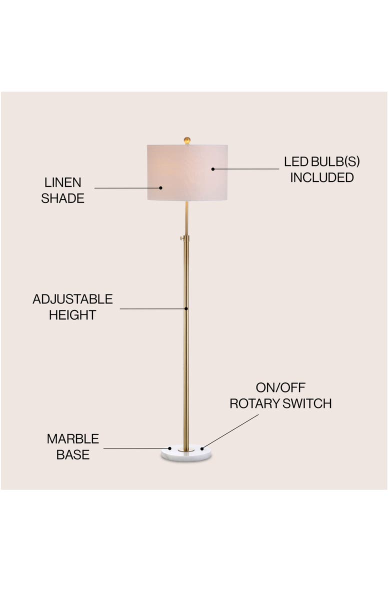 JONATHAN Y June 65" Adjustable Metal/Marble LED Floor Lamp, Alternate, color, Brass Gold/White