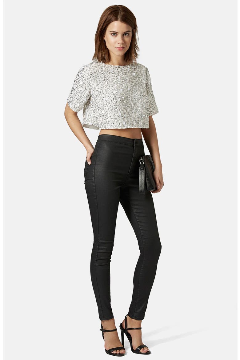 Sequin Crop Tee, Alternate, color, WHITE