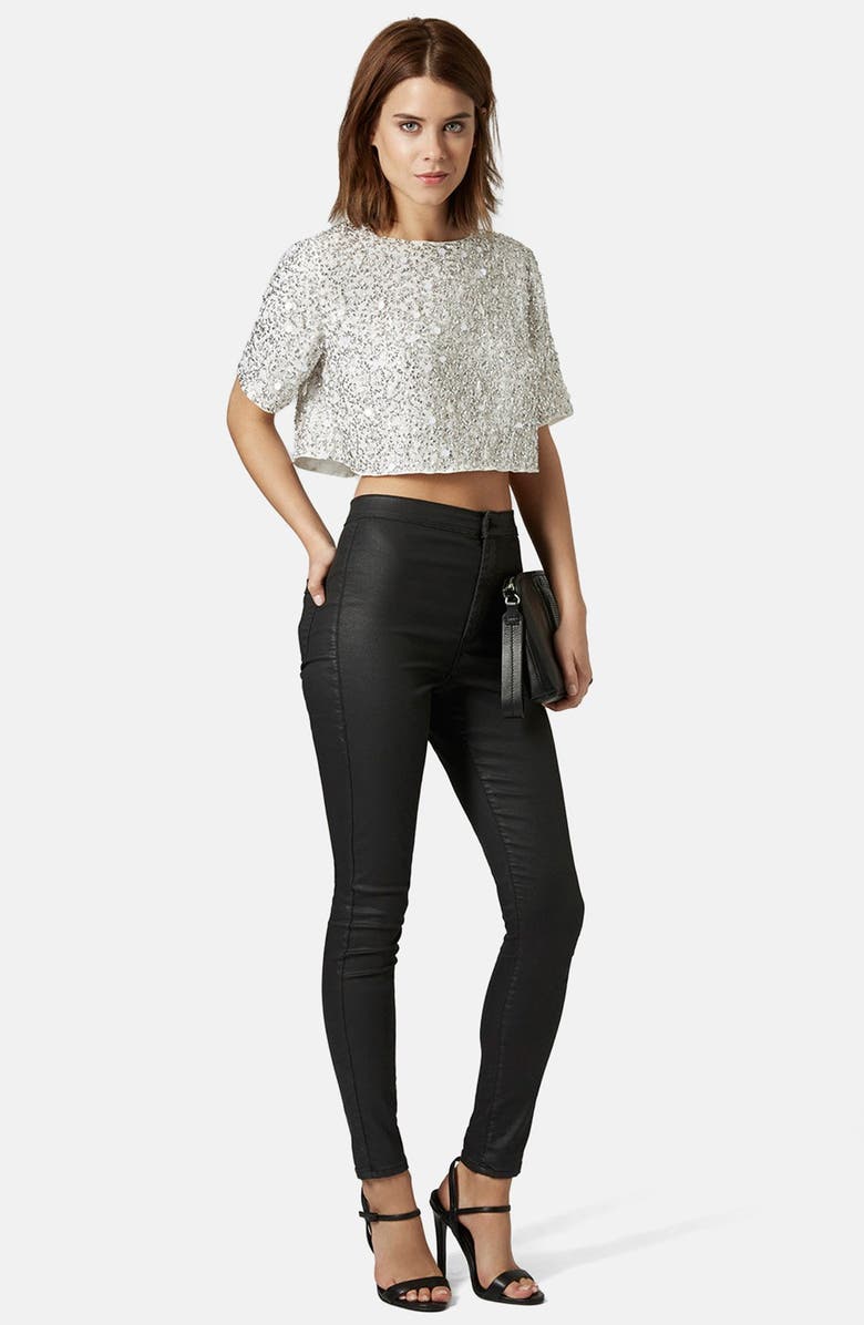 Topshop Sequin Crop Tee, Alternate, color,