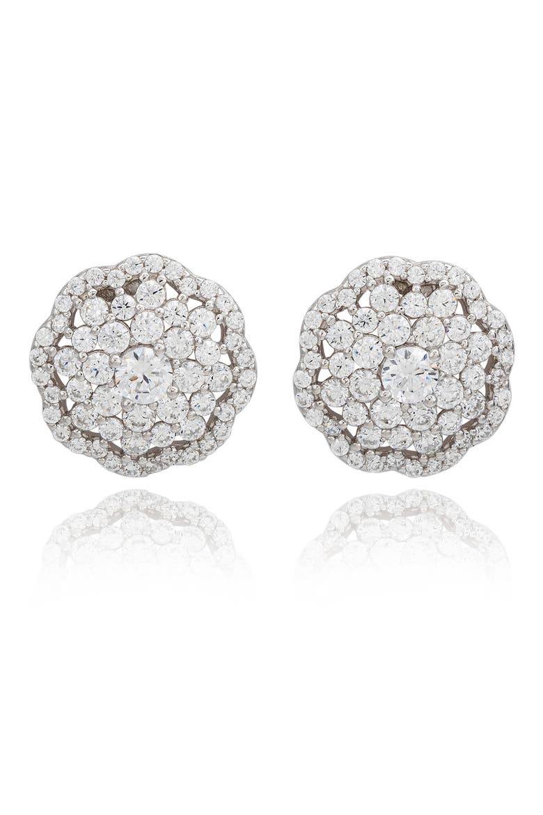 Sterling Silver Brown Cubic Zirconia Flower Stud Earrings, Main, color, SILVER