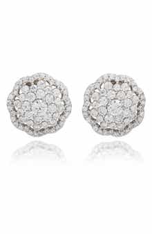 SUZY LEVIAN Sterling Silver Brown Cubic Zirconia Flower Stud Earrings