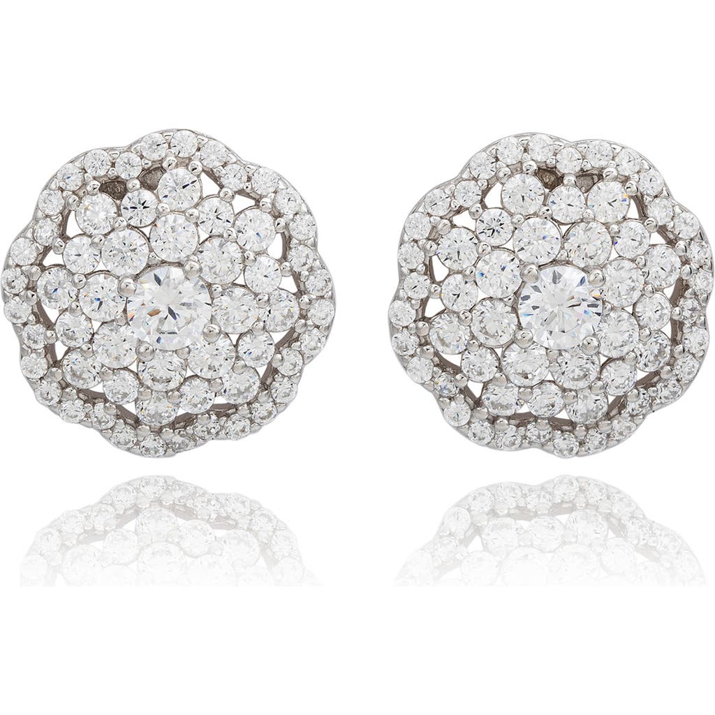 Suzy Levian Sterling Silver Brown Cubic Zirconia Flower Stud Earrings In Silver