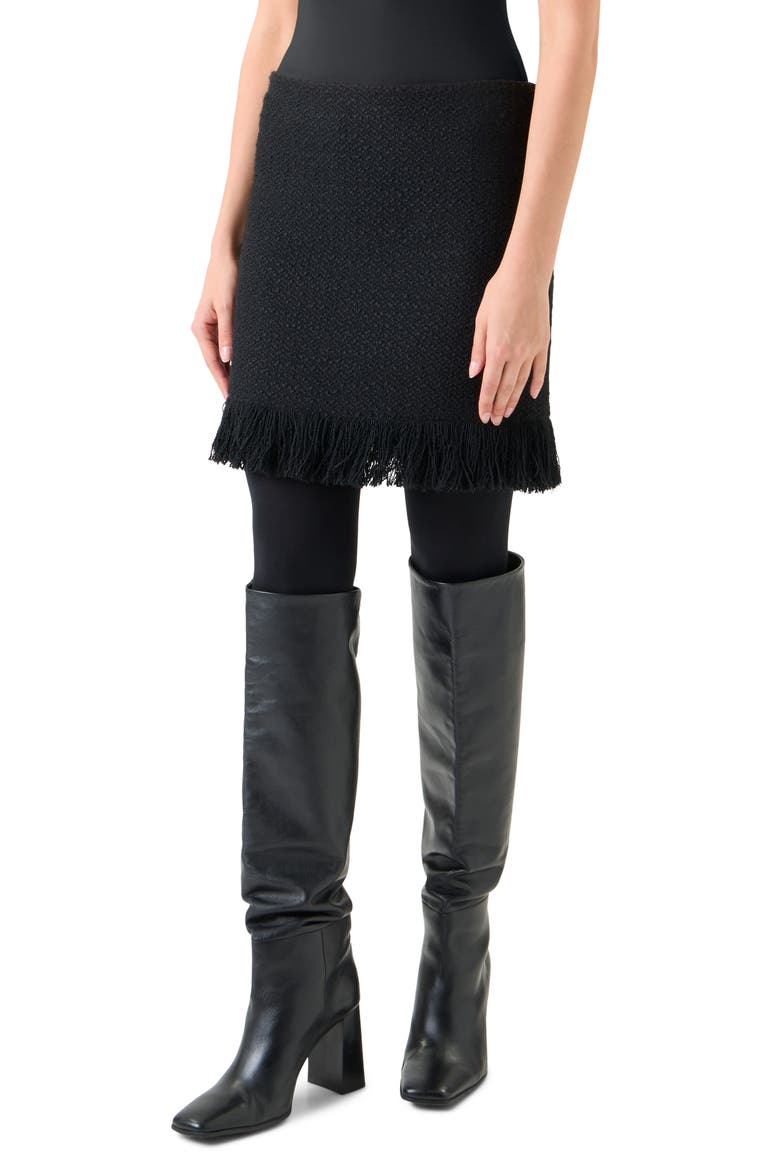 Fringe Bouclé Tweed Skirt, Alternate, color, BLACK