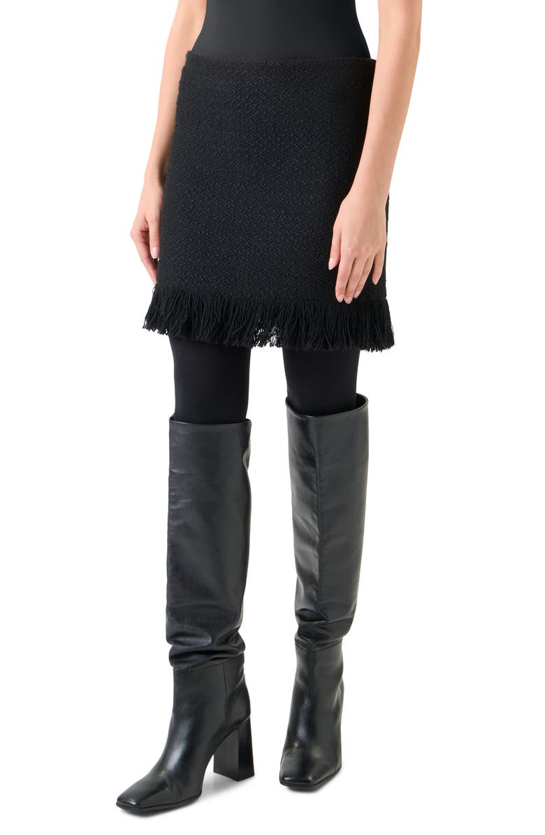 Akris punto Fringe Bouclé Tweed Skirt, Alternate, color, Black