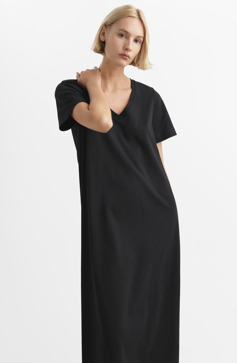 MANGO Short Sleeve Cotton Nightgown, Alternate, color, Black