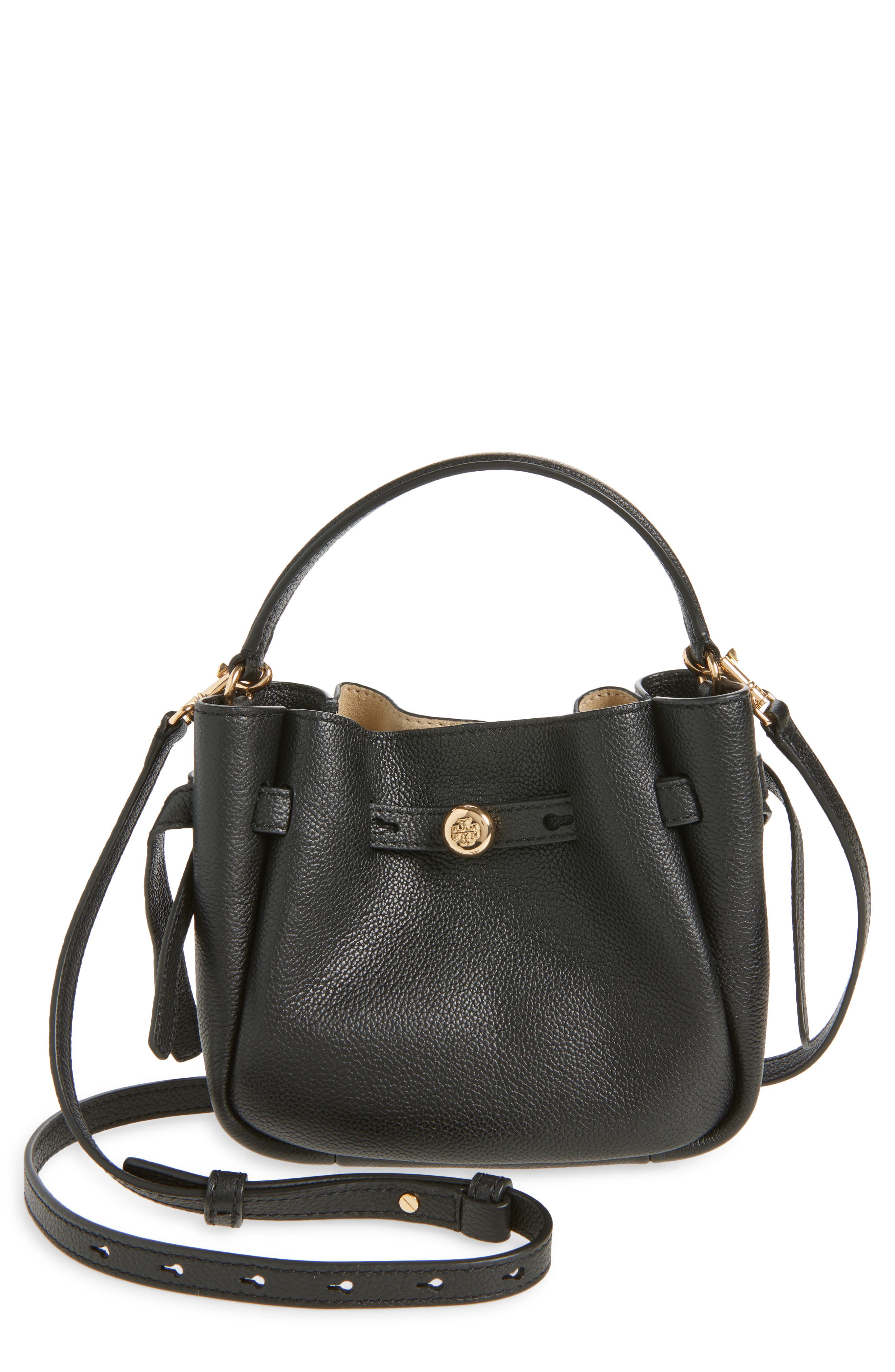 Tory Burch Mini Romy Bucket Bag, Main, color, Black