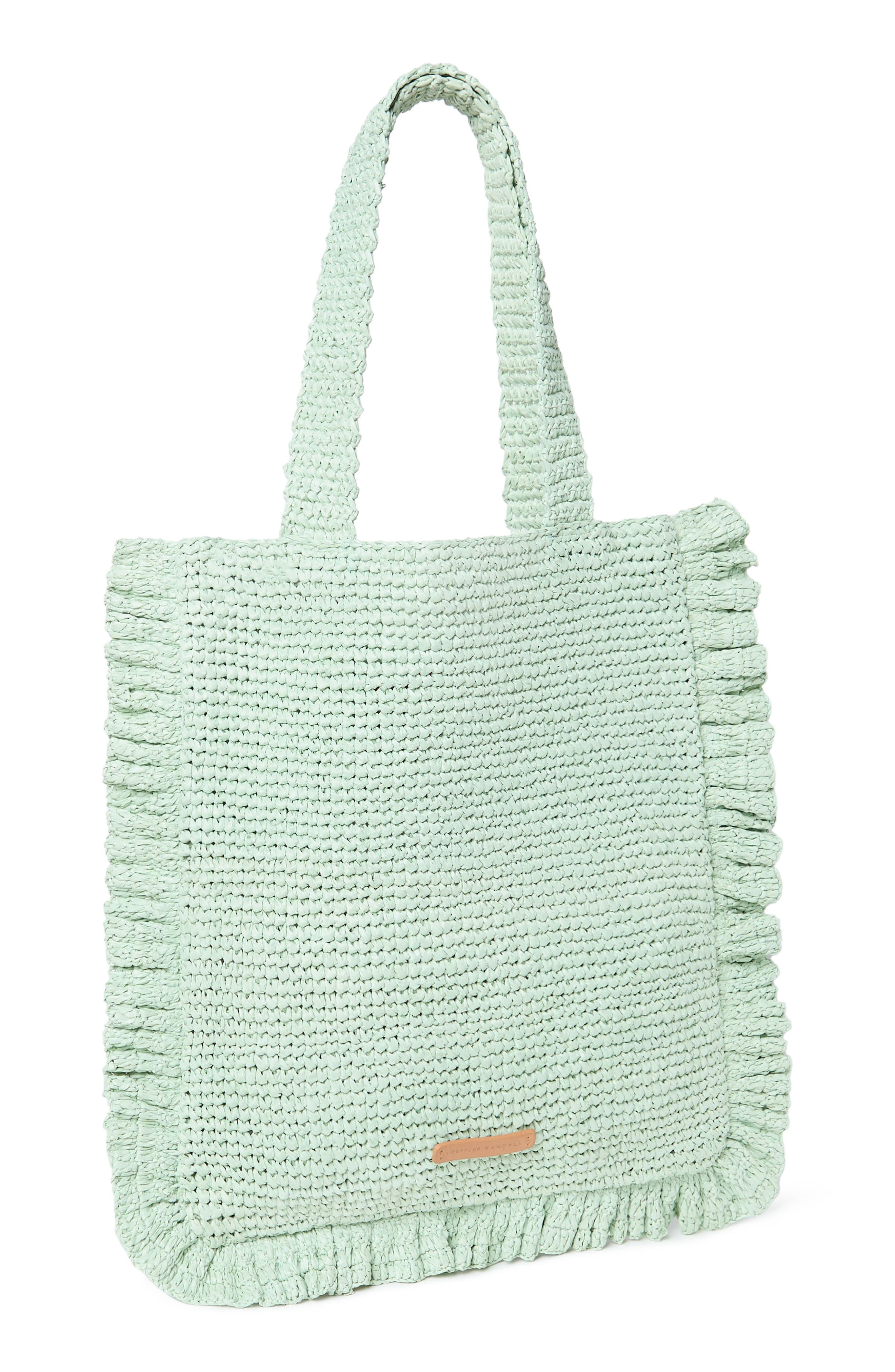 Loeffler Randall Justine Raffia Ruffle Tote Bag, Alternate, color, Mint/ Red/ Green