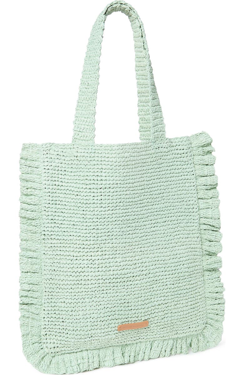 Loeffler Randall Justine Raffia Ruffle Tote Bag, Alternate, color, Mint/ Red/ Green