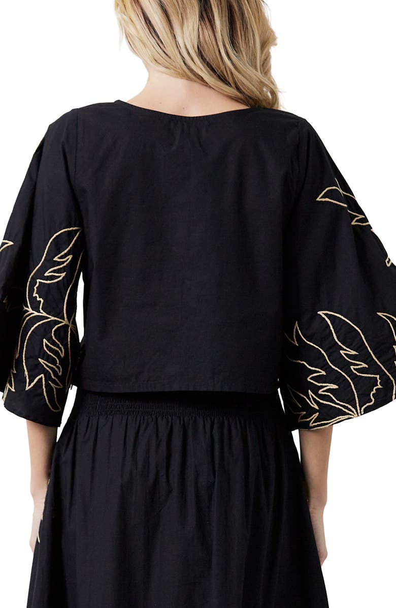 CIEBON Tyler Embroidered Crop Shirt, Alternate, color, Black/ Brown