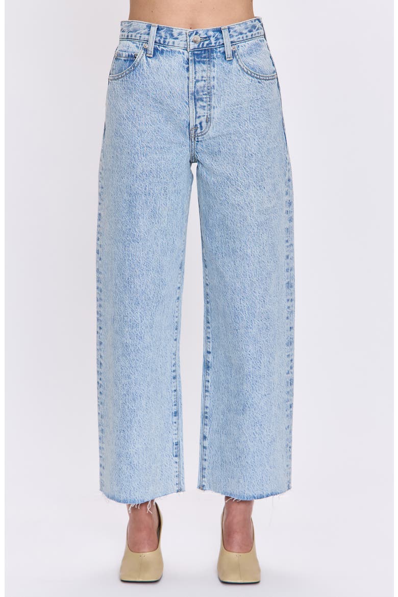 Tate Raw Hem High Waist Ankle Bowed Wide Leg Jeans, Main, color, MODENA