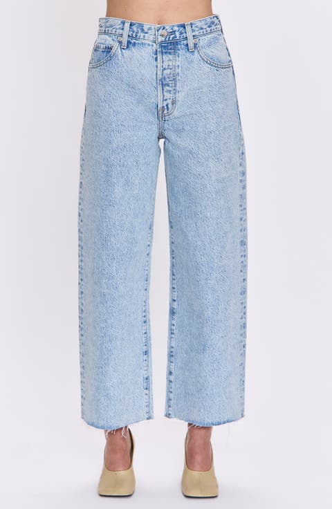 Tate Raw Hem High Waist Ankle Bowed Wide Leg Jeans (Modena)