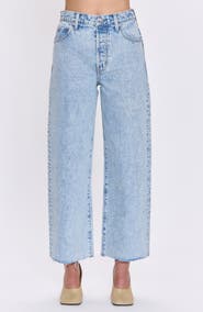 Pistola Tate Raw Hem High Waist Ankle Bowed Wide Leg Jeans