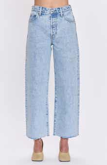 Tate Raw Hem High Waist Ankle Bowed Wide Leg Jeans