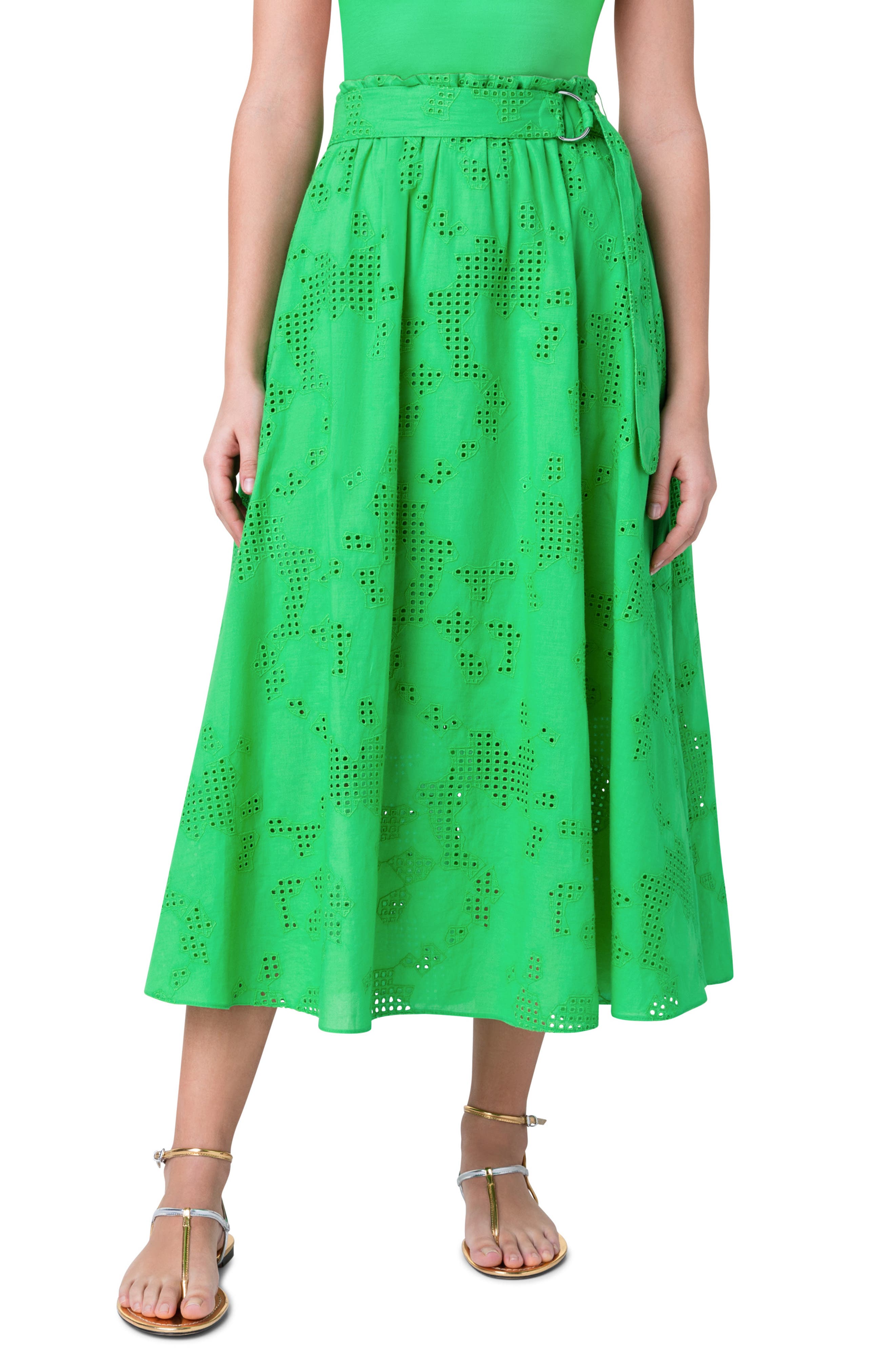 Eyelet Embroidered Poplin Midi Skirt