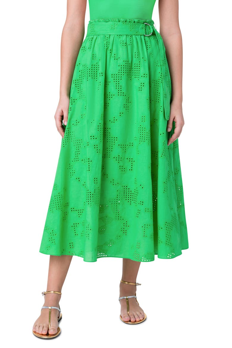Eyelet Embroidered Poplin Midi Skirt, Main, color, VIBRANT GREEN