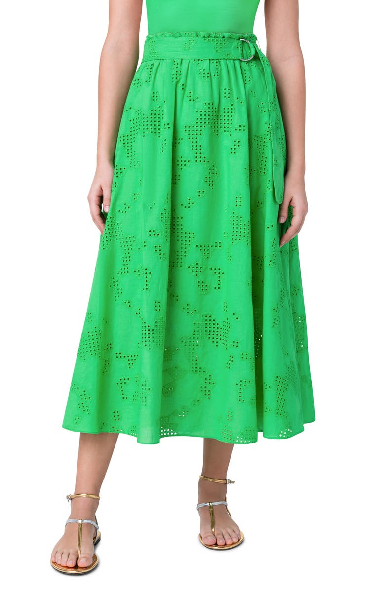 Akris punto Eyelet Embroidered Poplin Midi Skirt, Main, color, 