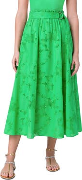 Akris punto Eyelet Embroidered Poplin Midi Skirt