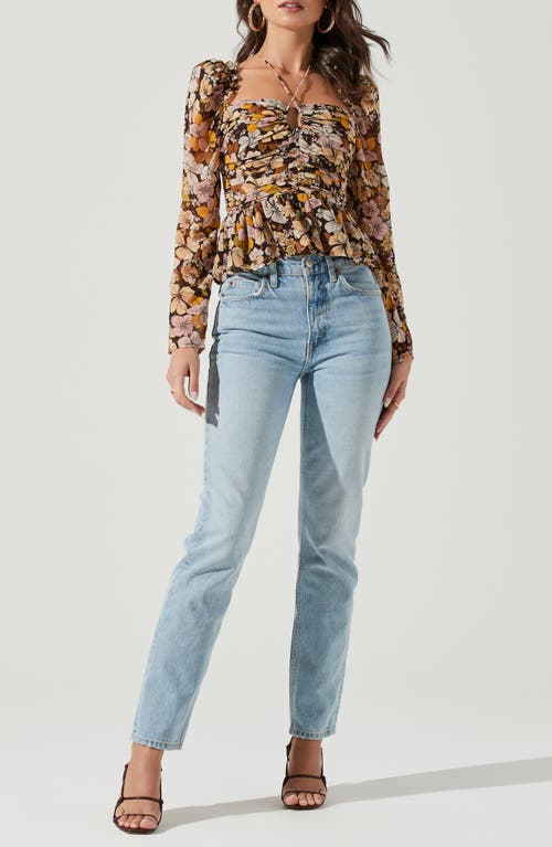 Astr The Label Toni Tie Neck Peplum Top In Multi
