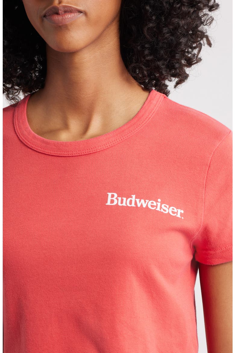 Budweiser Label Crop Cotton Graphic T-Shirt, Alternate, color, RED