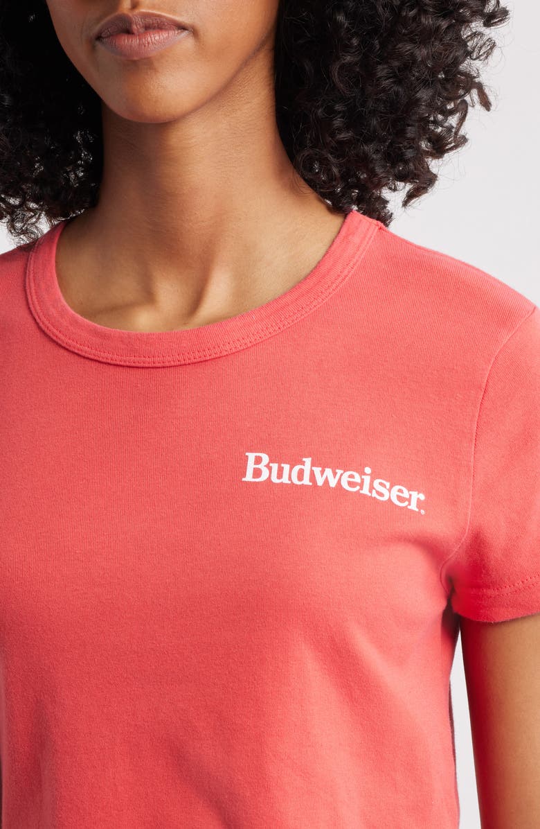 Junk Food Budweiser Label Crop Cotton Graphic T-Shirt, Alternate, color, Red