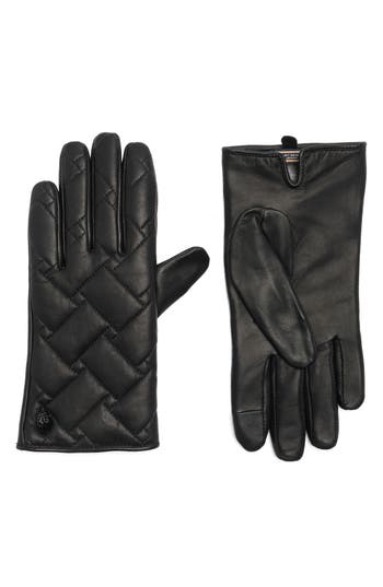 Kurt Geiger London Quilted Leather Gloves In Black