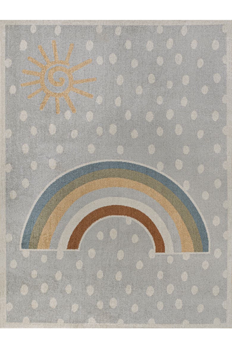 Minha Rainbow Dot Modern Machine-Washable Area Rug, Main, color, Gray/Ivory/Yellow