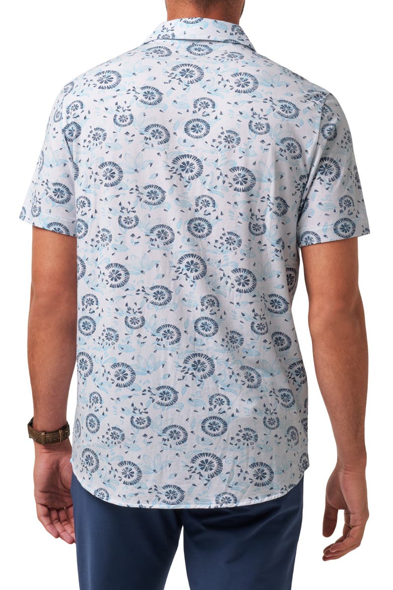 Flourish Floral Medallion Short Sleeve Stretch Cotton & Modal Blend Button-Up Shirt, Alternate, color, WHITE