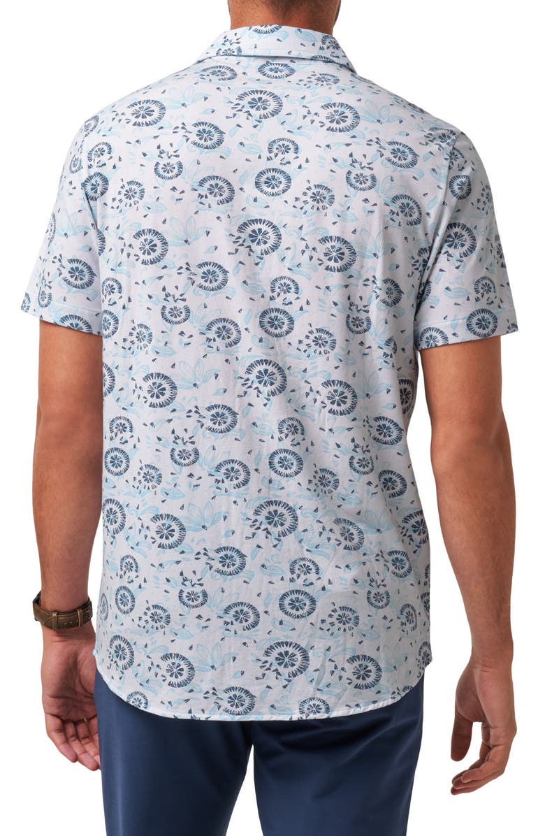 TravisMathew Flourish Floral Medallion Short Sleeve Stretch Cotton & Modal Blend Button-Up Shirt, Alternate, color,