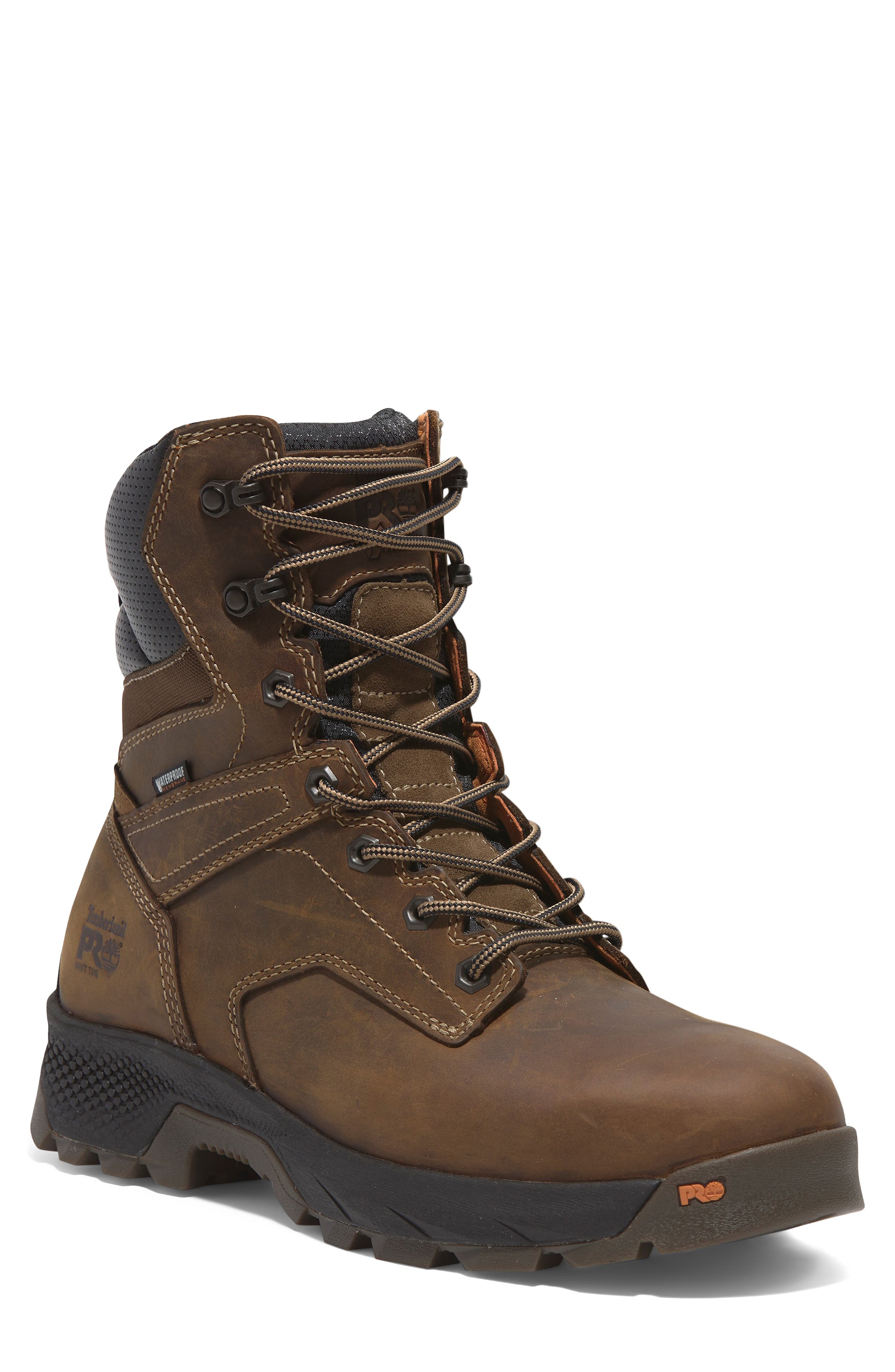 Timberland TiTAN EV 8" Soft-Toe Waterproof Work Boot, Main, color, Medium Brown Full Grain