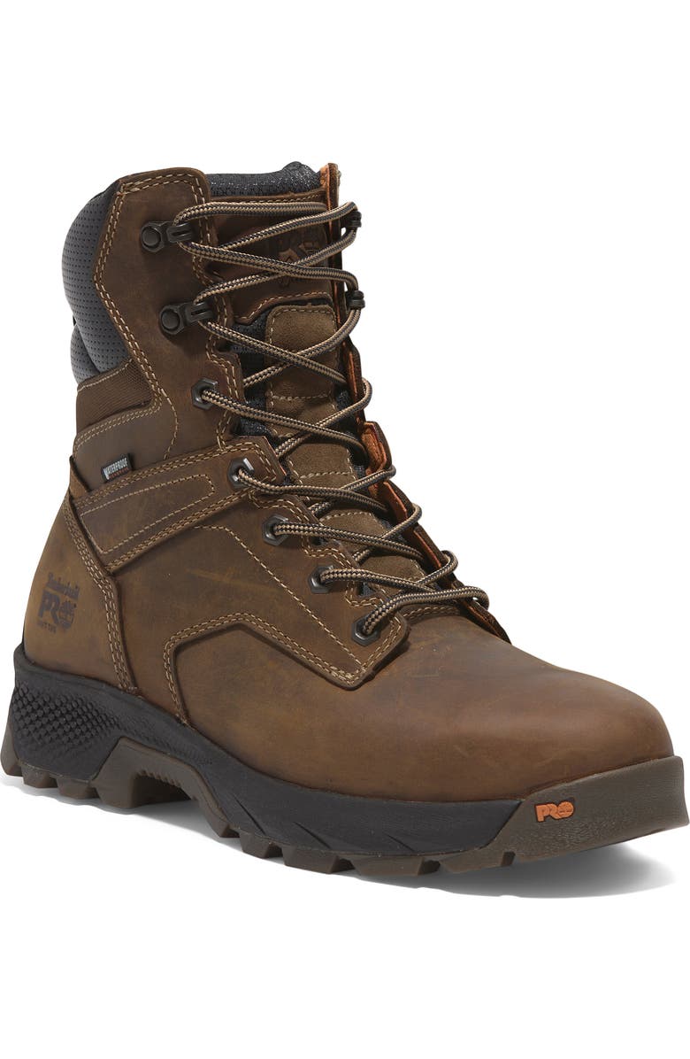Timberland TiTAN EV 8" Soft-Toe Waterproof Work Boot, Main, color, Medium Brown Full Grain