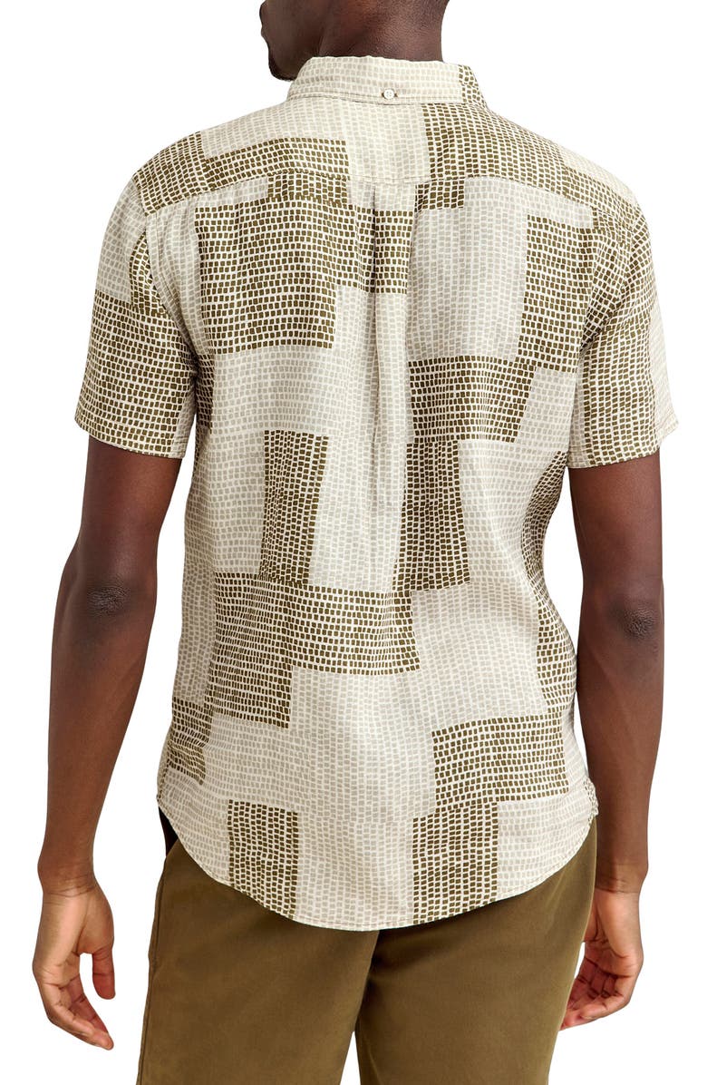 Billy Reid Brick Print Short Sleeve Linen Button-Down Shirt, Alternate, color,