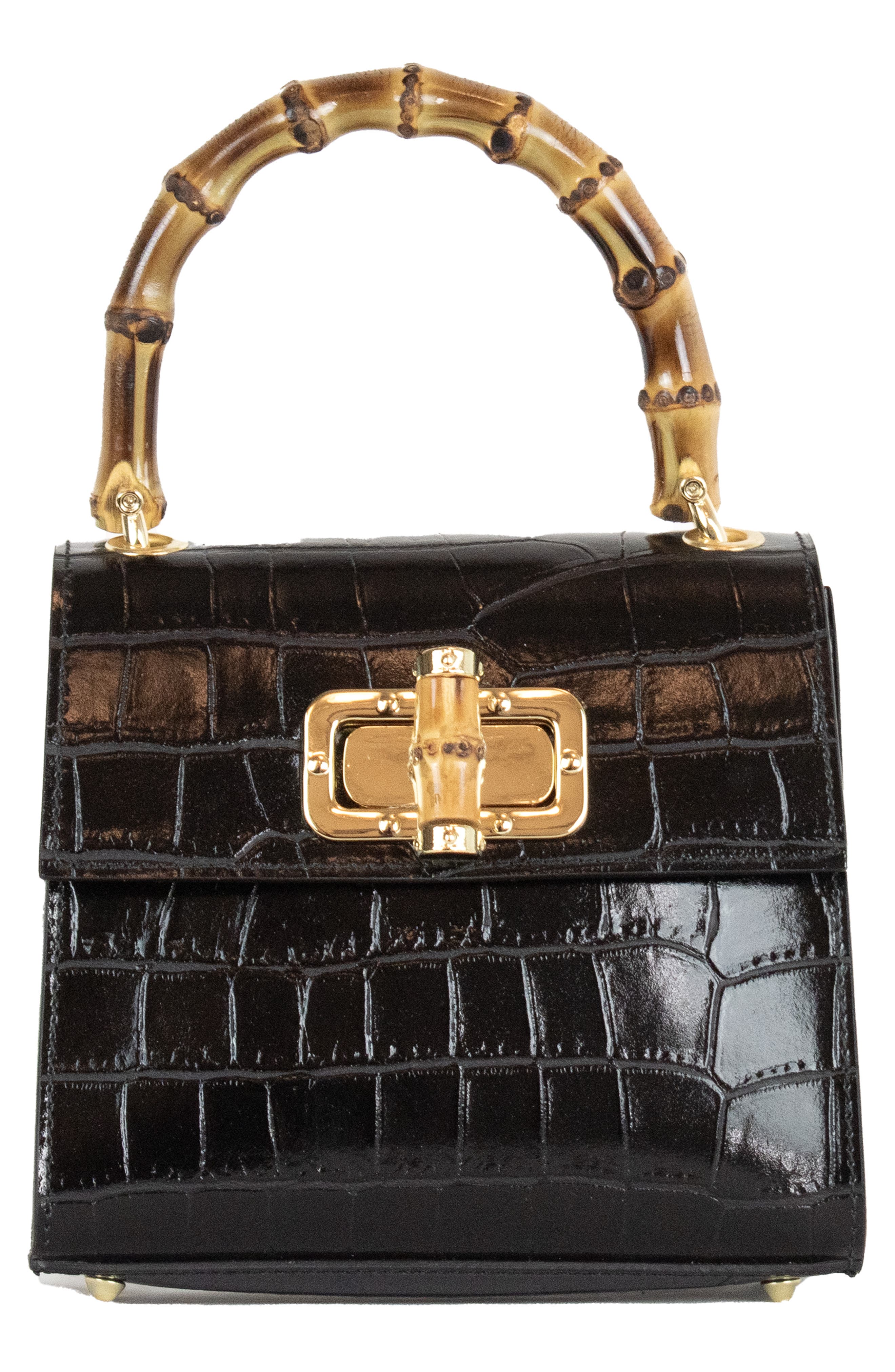 Persaman New York Ellie Croc Embossed Top Handle Bag, Main, color, Black